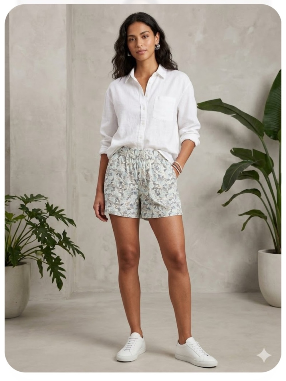 Roots Hemp Light Blue and White Floral Shorts